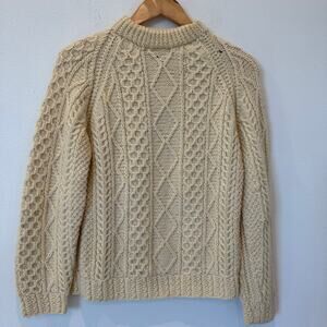 Bloomingdale's Vintage Hand Knit Irish Wool Cream Fisherman Sweater